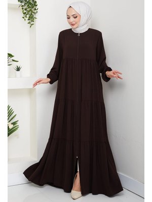 Hafsa Mina Acı Kahve Kat Kat Büzgülü Ferace