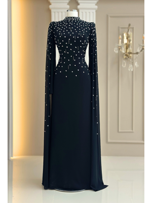 Amine Hüma Siyah Afra Abiye Elbise