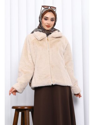 İmaj Butik Bej Kısa Kürk Mont