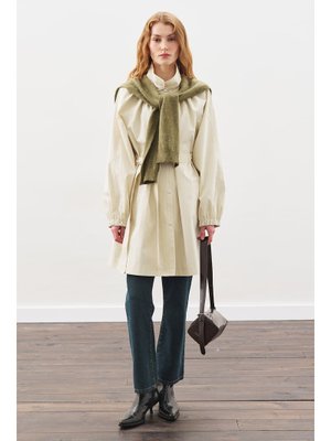MANUKA Oversıze Bağlamalı Midi Trençkot Taş