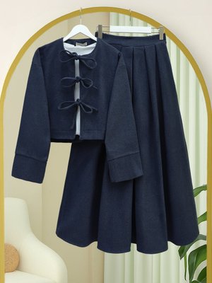 Podyumplus Laci Önü Bağcıklı Etekli Kaşe Takım