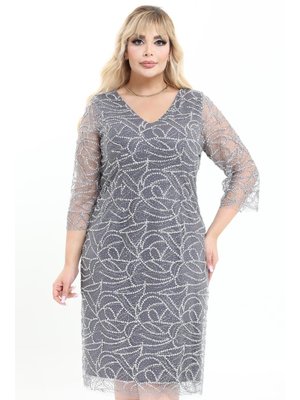 Ladies First Büyük Beden Gri Kısa Abiye Elbise