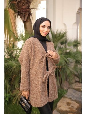 Bwest Taba İki Bağcık Detaylı V Yaka Kısa Yün Ceket