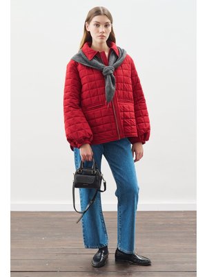 MANUKA Kırmızı Balon Kol Detaylı Kapitone Mont