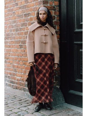 MANUKA Desenli Tül Etek Kahverengi Ekose