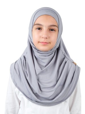 İhvan Pratik Hazır Geçmeli Boneli Çocuk Şal Gri