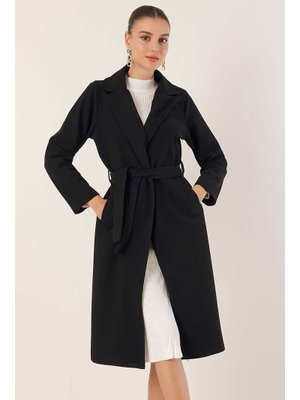 Bigdart Siyah Kruvaze Yaka Kaşe Kaban