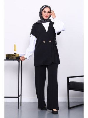 İmaj Butik Siyah Yelek Pantolonlu Cupra Modal Takım
