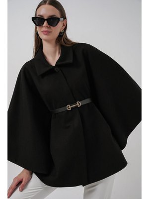 Bigdart Siyah Kemerli Kaşe Panço