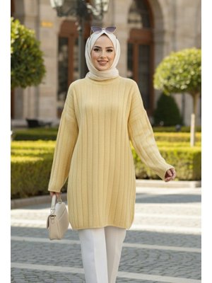 Neva Style Fitilli Sarı Triko Kazak Tunik 8844sr
