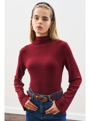 MANUKA Bordo Balıkçı Yaka Bluz