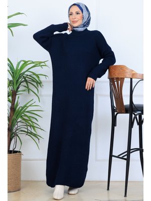 Benguen Lacivert Örgülü Triko Elbise