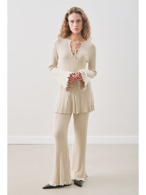 MANUKA Bej Volanlı Lastik Örgü Tunik