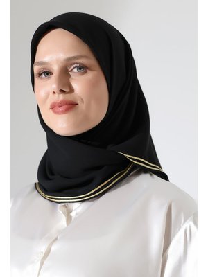 İhvanonline Siyah Biyeli Bürümcük Düz Şifon Eşarp