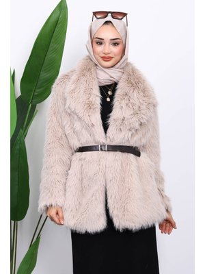 İmaj Butik Taş Kemerli Kısa Kürk Kaban