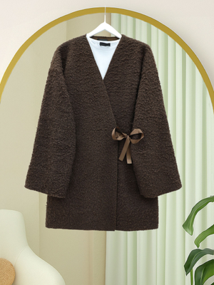 Podyumplus K. Kahve Yandan Bağlamalı Buklet Kimono