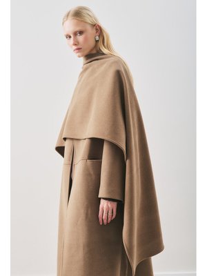 MANUKA Kahverengi Soft Kaşe Atkılı Kaban