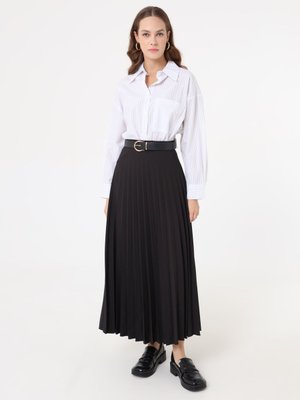 Refka Siyah Krep Kumaşlı Piliseli Klasik Etek