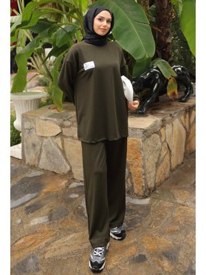 İmaj Butik Haki Armalı Tunik Pantolonlu Takım