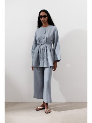 MANUKA Mavi Keten Pensli Tunik