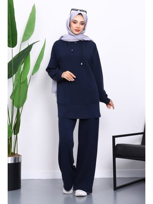 İmaj Butik Lacivert Kapüşonlu Tunik Pantolonlu Takım