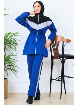 Benguen İndigo Beli Büzgülü Kemerli Scuba Takım