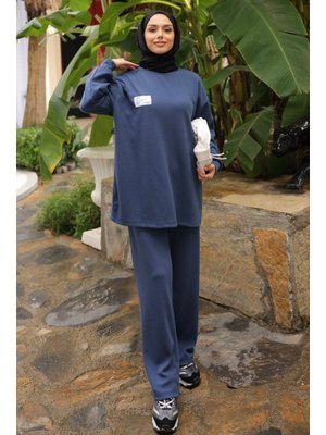 İmaj Butik İndigo Armalı Tunik Pantolonlu Takım