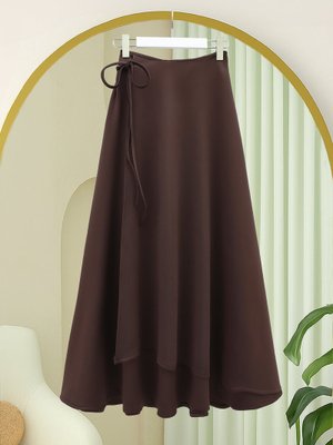 Podyumplus Kahve Yandan Bağlama Detaylı Katlı Fermuarlı Scuba Etek