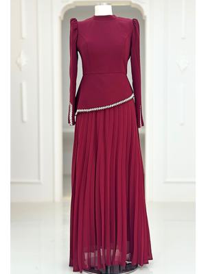 Amine Hüma Bordo Efsun Abiye Elbise