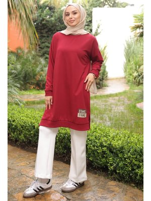 İmaj Butik Bordo Bisiklet Yaka Armalı Tunik