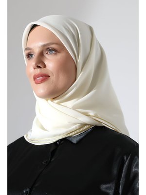İhvanonline Krem Biyeli Bürümcük Düz Şifon Eşarp