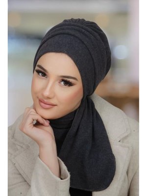 AİŞE TESETTÜR Antrasit Triko Atkılı Bone