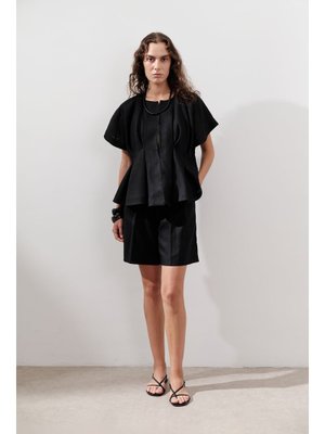 MANUKA Siyah Keten Pile Detaylı Yelek