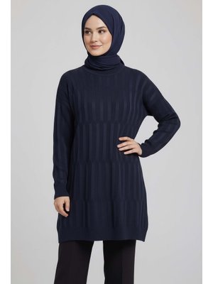 Tofisa Lacivert Lacıvert Janjanlı Triko Tunik