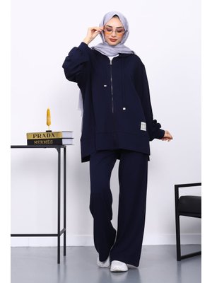 İmaj Butik Lacivert Fermuarlı Tunik Pantolonlu Takım