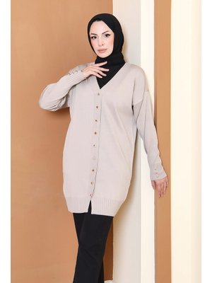 Tofisa Bej Düğmeli Triko Hırka