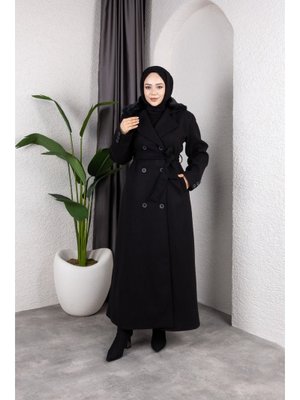 Pamuk Butik Kruvaze Kürk Yaka Kuşaklı Tam Boy Manto Kaban