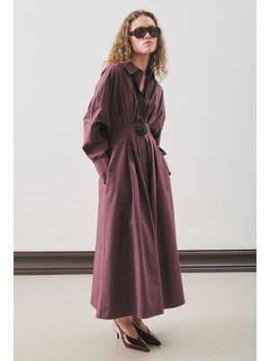 MANUKA Mürdüm Pile Detaylı Gömlek Elbise