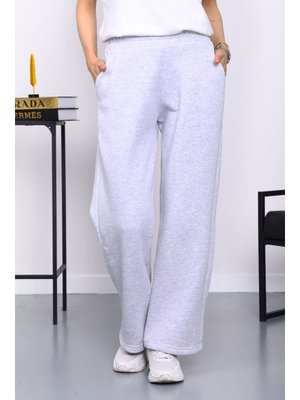 İmaj Butik Gri Bel Lastikli Şardonlu Üç İplik Pantolon