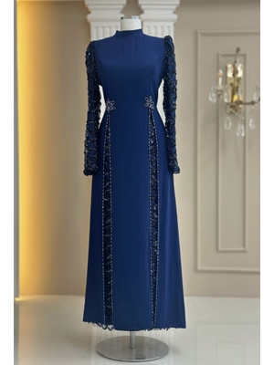 Amine Hüma Lacivert Tusem Abiye Elbise