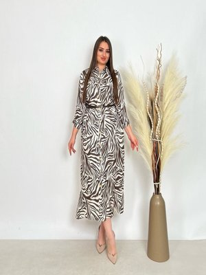 De White`s Büyük Beden Gömlek Yaka Önden Düğmeli Kemerli Elbise Kahve