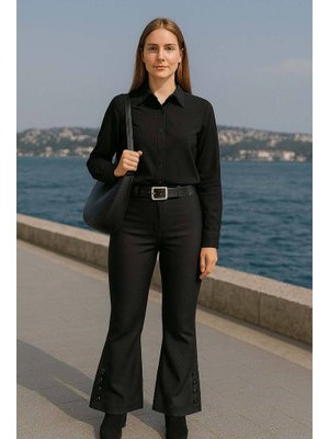 Neva Style İspanyol Paça Siyah Pantolon 1078s