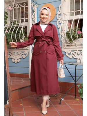 Neva Style Düğmeli Bordo Trençkot 6103br