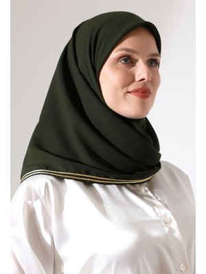 İhvanonline Haki Yeşil Biyeli Bürümcük Düz Şifon Eşarp