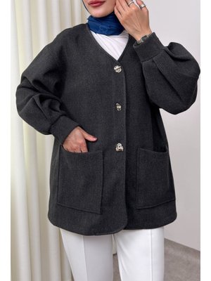 Salih Çelebi Antrasit V Yaka Kaşe Ceket