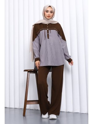 İmaj Butik Kahve Gömlek Garnili Pantolonlu Takım