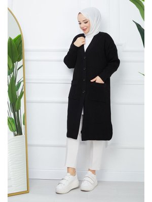 Pamuk Butik Düğme Kapamalı Cepli Triko Hırka