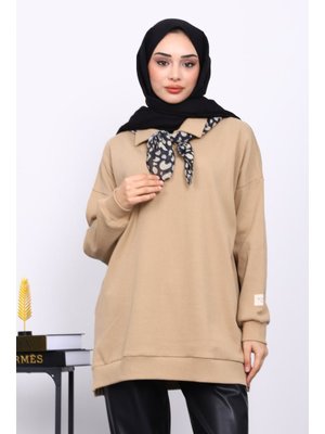 İmaj Butik Vizon Yaka Fular Detaylı Tunik