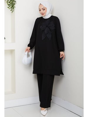 Bestenur Siyah Çiçek Detay Oysho İkili Takım