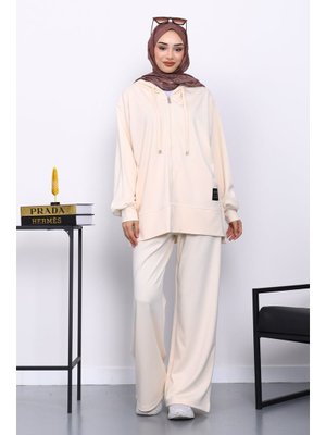 İmaj Butik Krem Fermuarlı Tunik Pantolonlu Takım